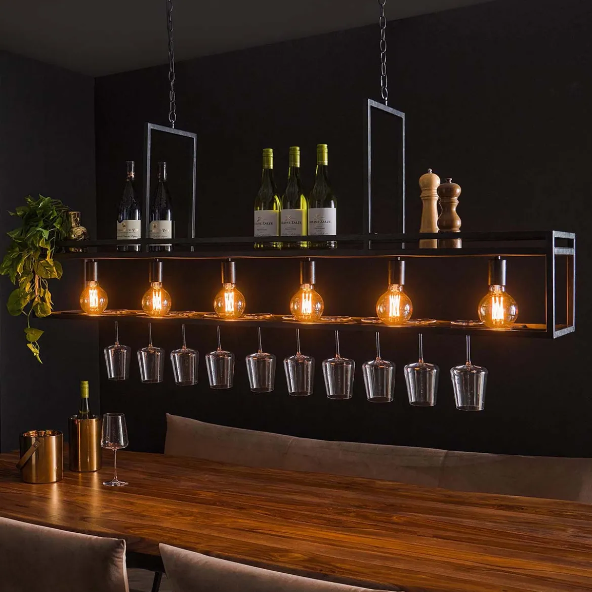 Bar hanglamp met wijnglazen rek - Santa Decorate