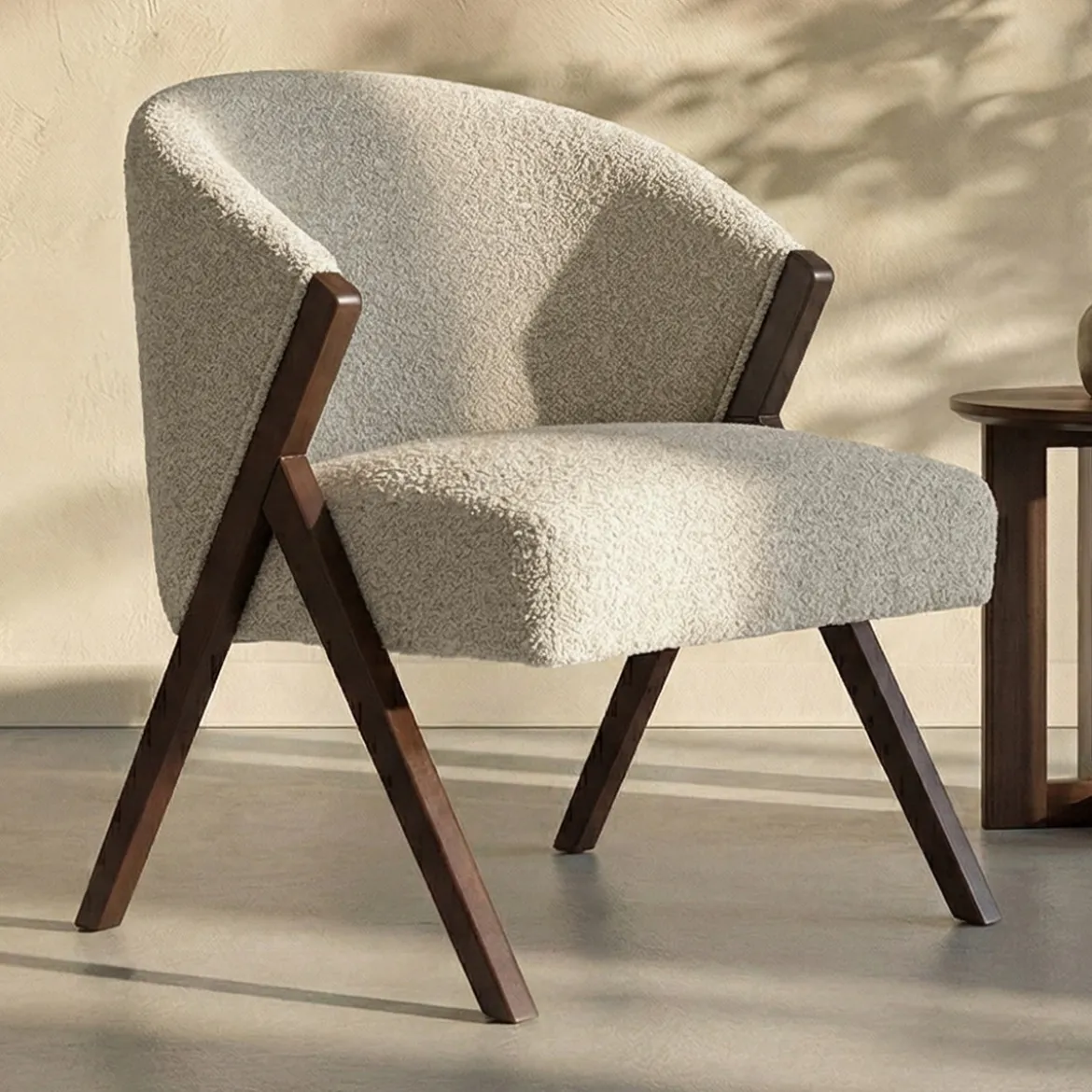 Beige fauteuil met hout - Bodio Lorraine
