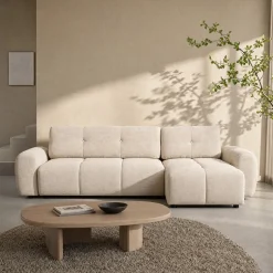 Beige slaapbank met chaise longue - Bodio Wavy