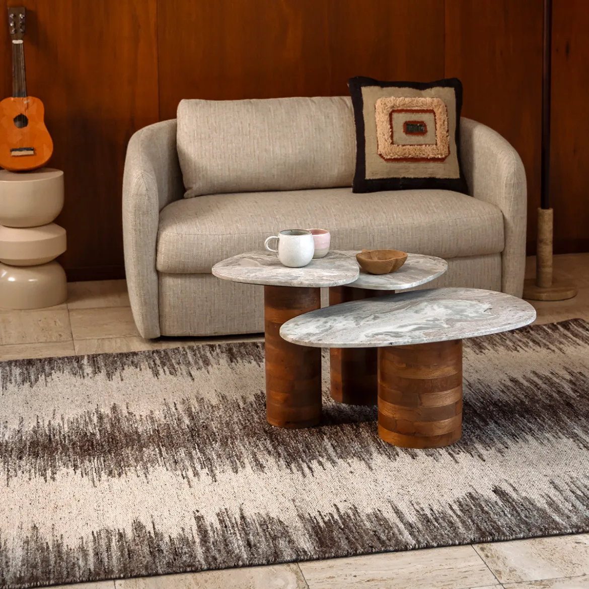 Beige vloerkleed van wol - Dutchbone Rhea