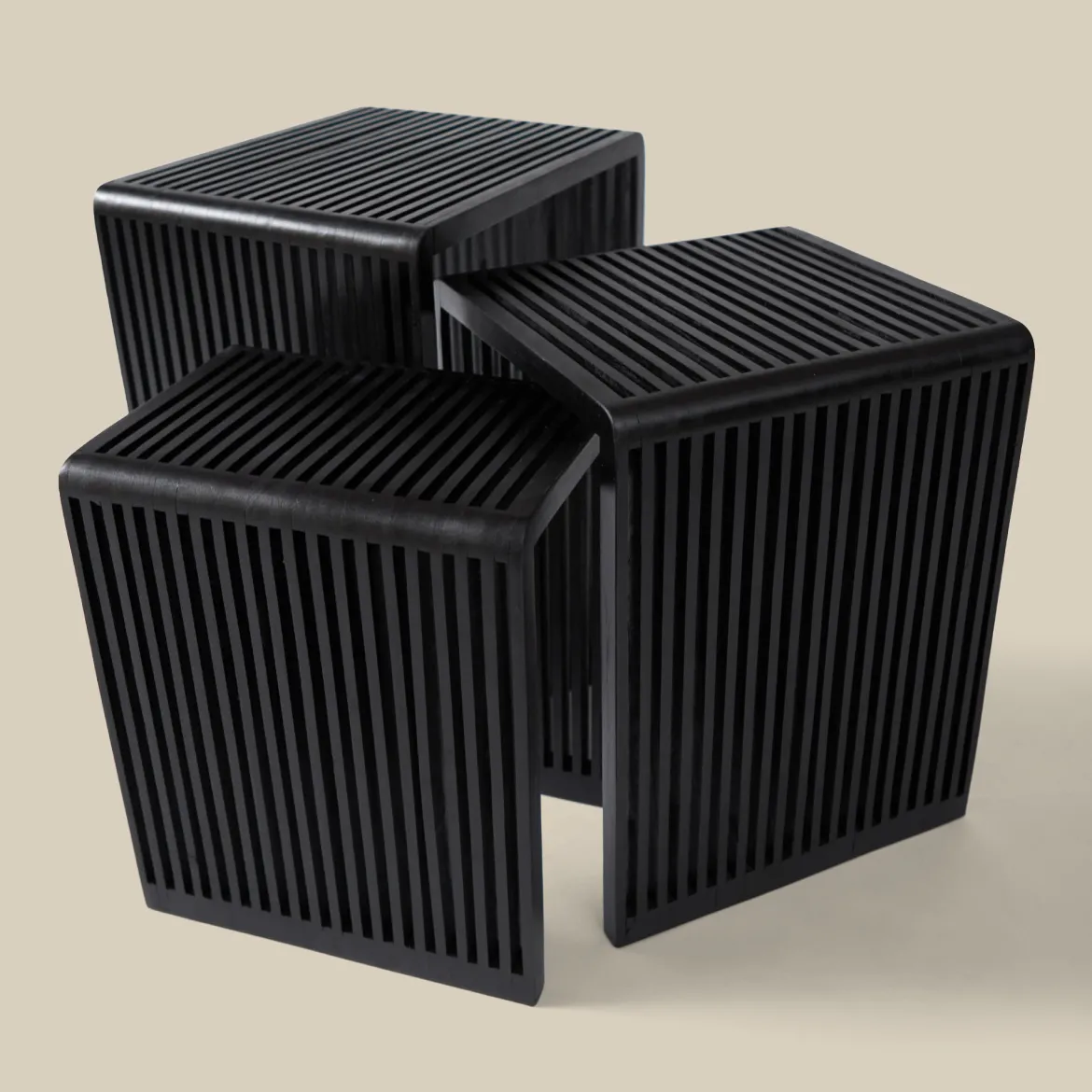 Bijzettafel set latjes zwart teak - Bodio Teak Slats