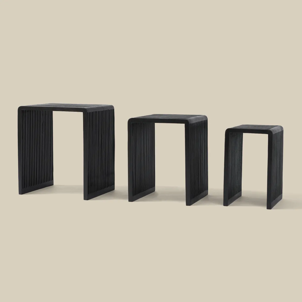 Bijzettafel set latjes zwart teak - Bodio Teak Slats