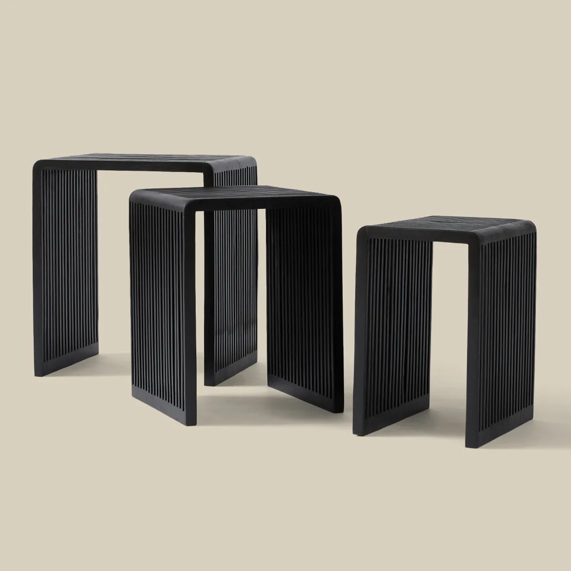 Bijzettafel set latjes zwart teak - Bodio Teak Slats