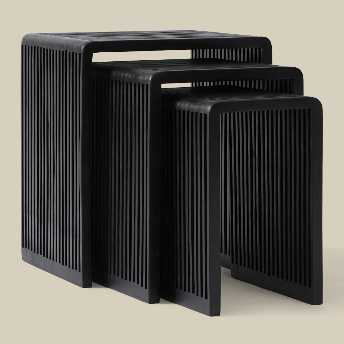 Bijzettafel set latjes zwart teak - Bodio Teak Slats