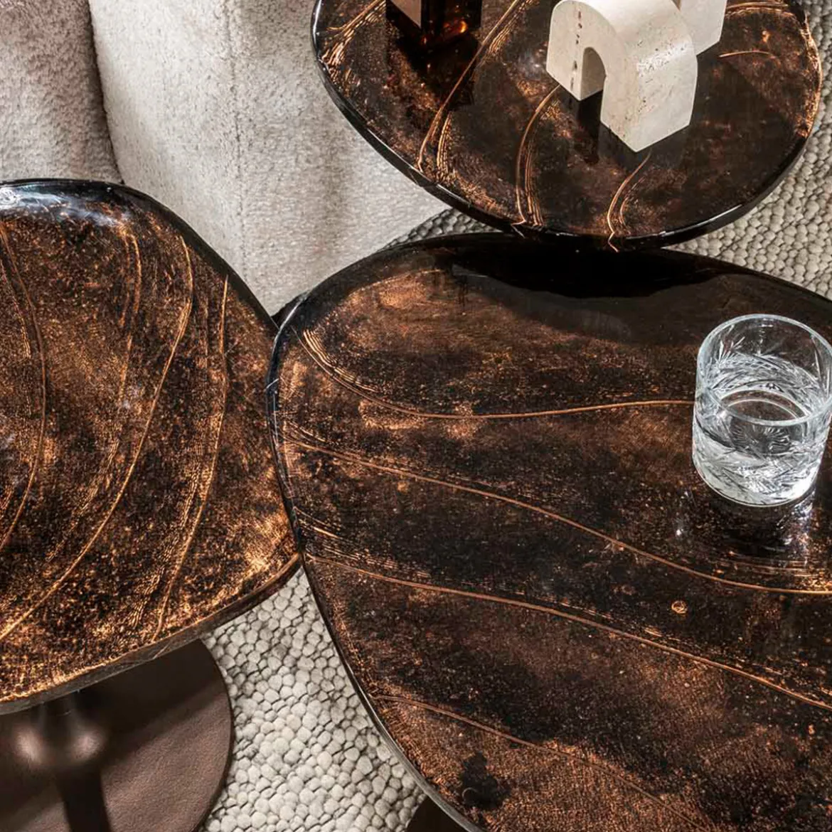 Bijzettafels koperbruin glas - Giani Eclipse