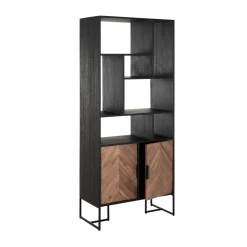 Boekenkast zwart teak met visgraat - DTP Home Criss Cross