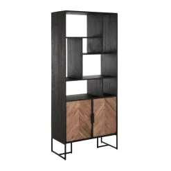 Boekenkast zwart teak met visgraat - DTP Home Criss Cross