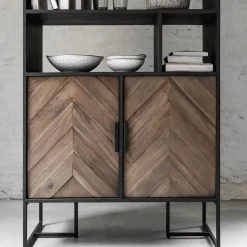 Boekenkast zwart teak met visgraat - DTP Home Criss Cross