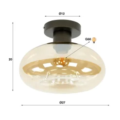 Bronze plafondlamp met rond beige glas - Santa Soll