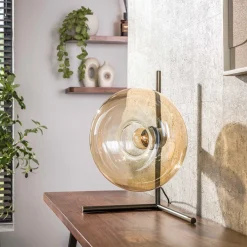 Bronze tafellamp met rond beige glas - Santa Soll