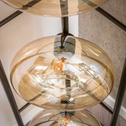 Bronze vloerlamp met rond beige glas - Santa Soll