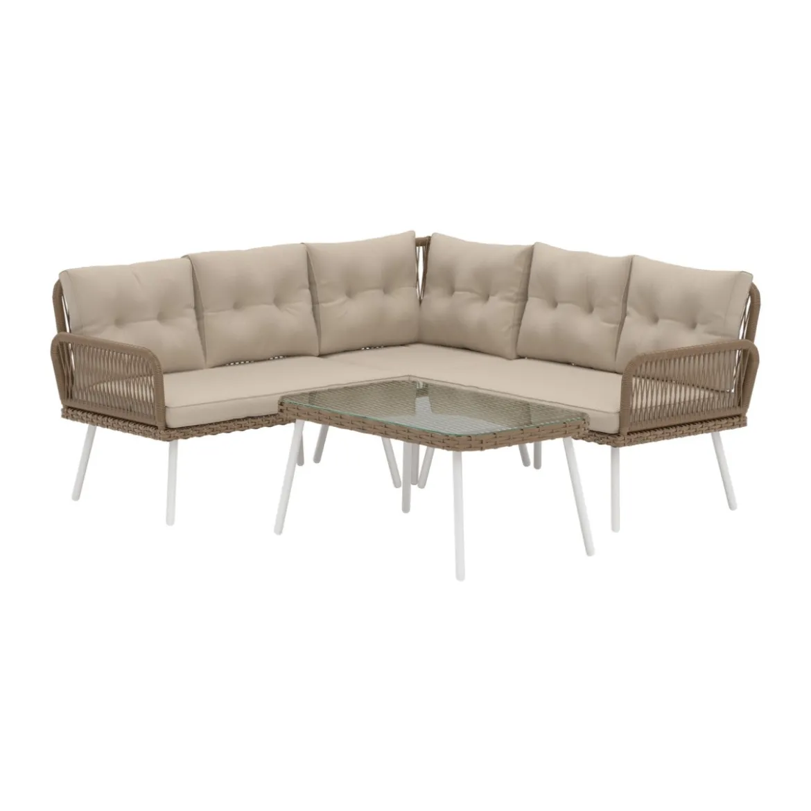 Bruine loungeset hoekbank met tafel - Lavis Ibiza