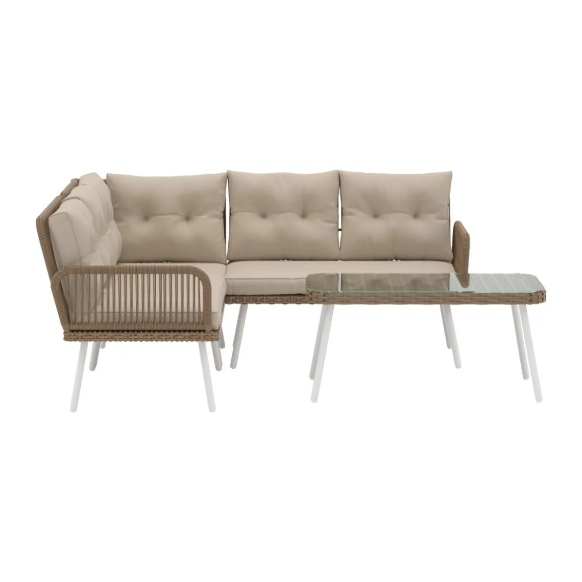 Bruine loungeset hoekbank met tafel - Lavis Ibiza