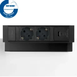 Bureau stekkerdoos zwart 2x 230V, 1x USB-A, 1x USB-C + eGST® snoer 3m - Lavis Power Desk Up® 2.0