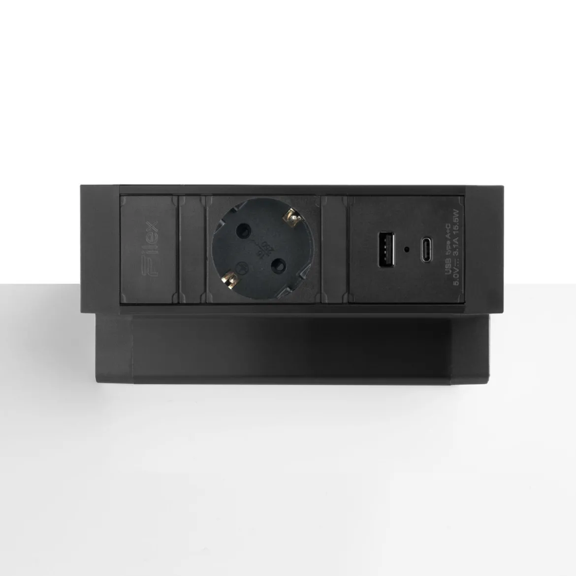 Bureau stekkerdoos zwart 1x230V, 1xUSB-A, 1xUSB-C (incl. aansluitsnoer randaarde 1,5 meter) - Lavis Power Desk Up® 2.0