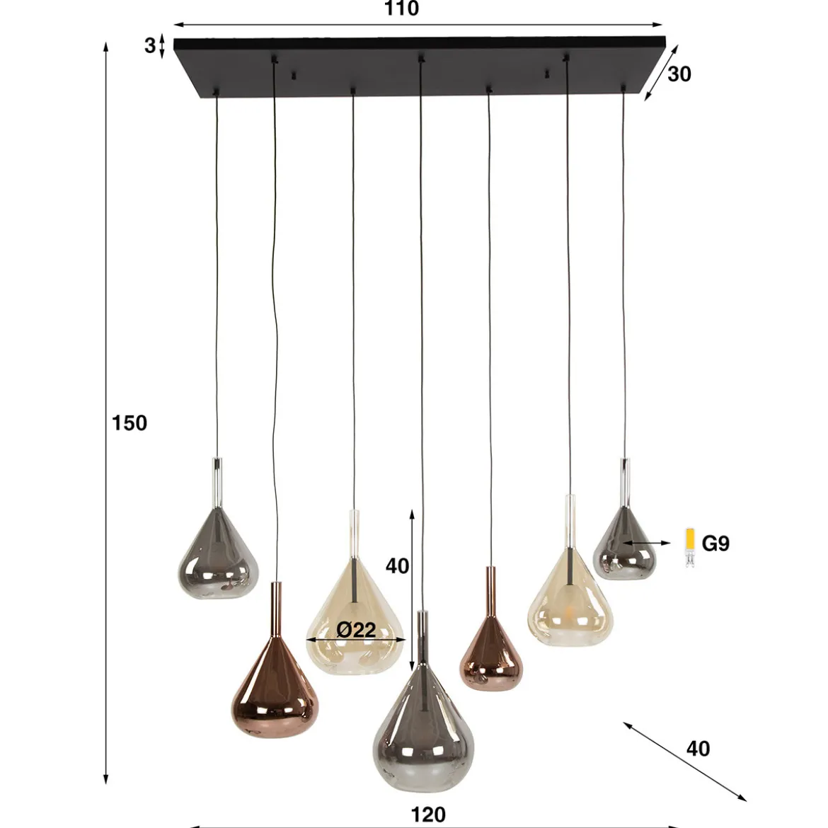 Design hanglamp gekleurd glas - Santa Wings Mix Glass