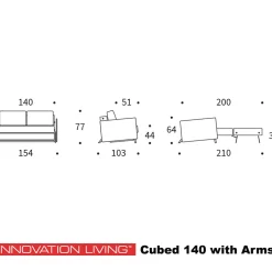 Design slaapbank met armleuning 140 - Innovation Living Cubed 140 Arm