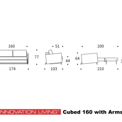 Design slaapbank met armleuning 160 - Innovation Living Cubed 160 Arm