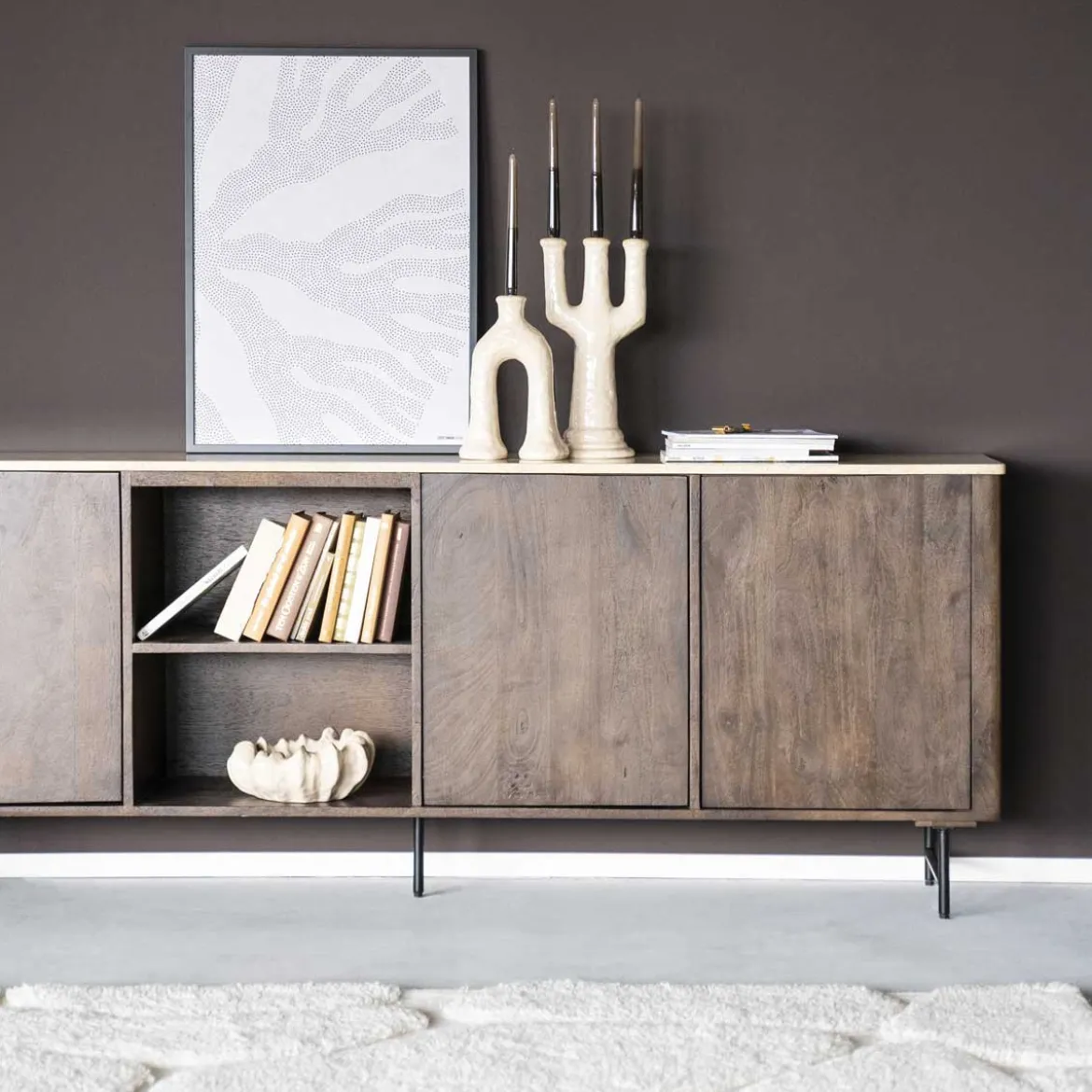 Dressoir donker hout met travertin blad - Eleonora Lio