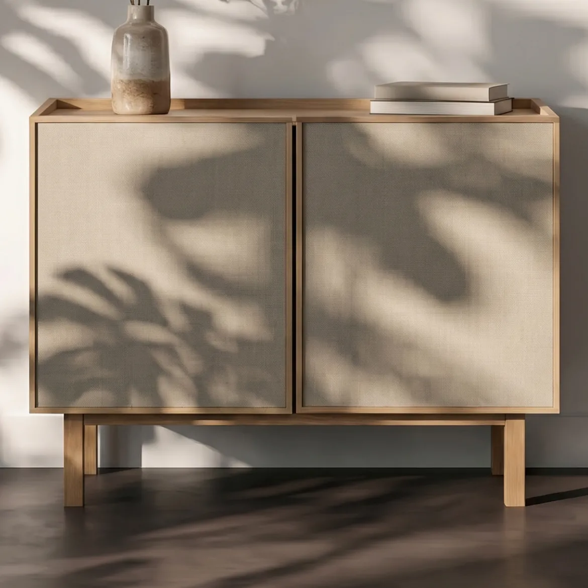 Dressoir hout met stoffen deuren - Bodio Noshi