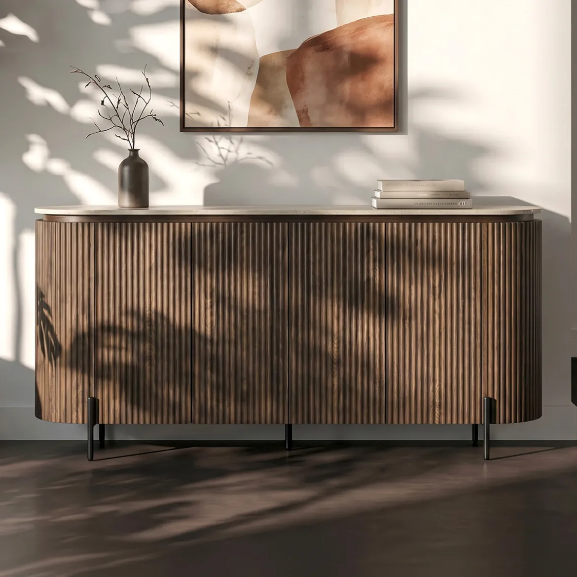 Dressoir walnoot met marmer - Bodio Hinoki