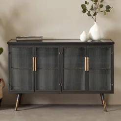 Dressoir zwart met ribbelglas - Kare Design Gomera