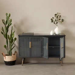 Dressoir zwart met ribbelglas - Kare Design Gomera