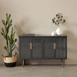 Dressoir zwart met ribbelglas - Kare Design Gomera