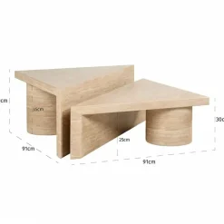 Driehoekige salontafel set travertin beige - Richmond Interiors Fictus