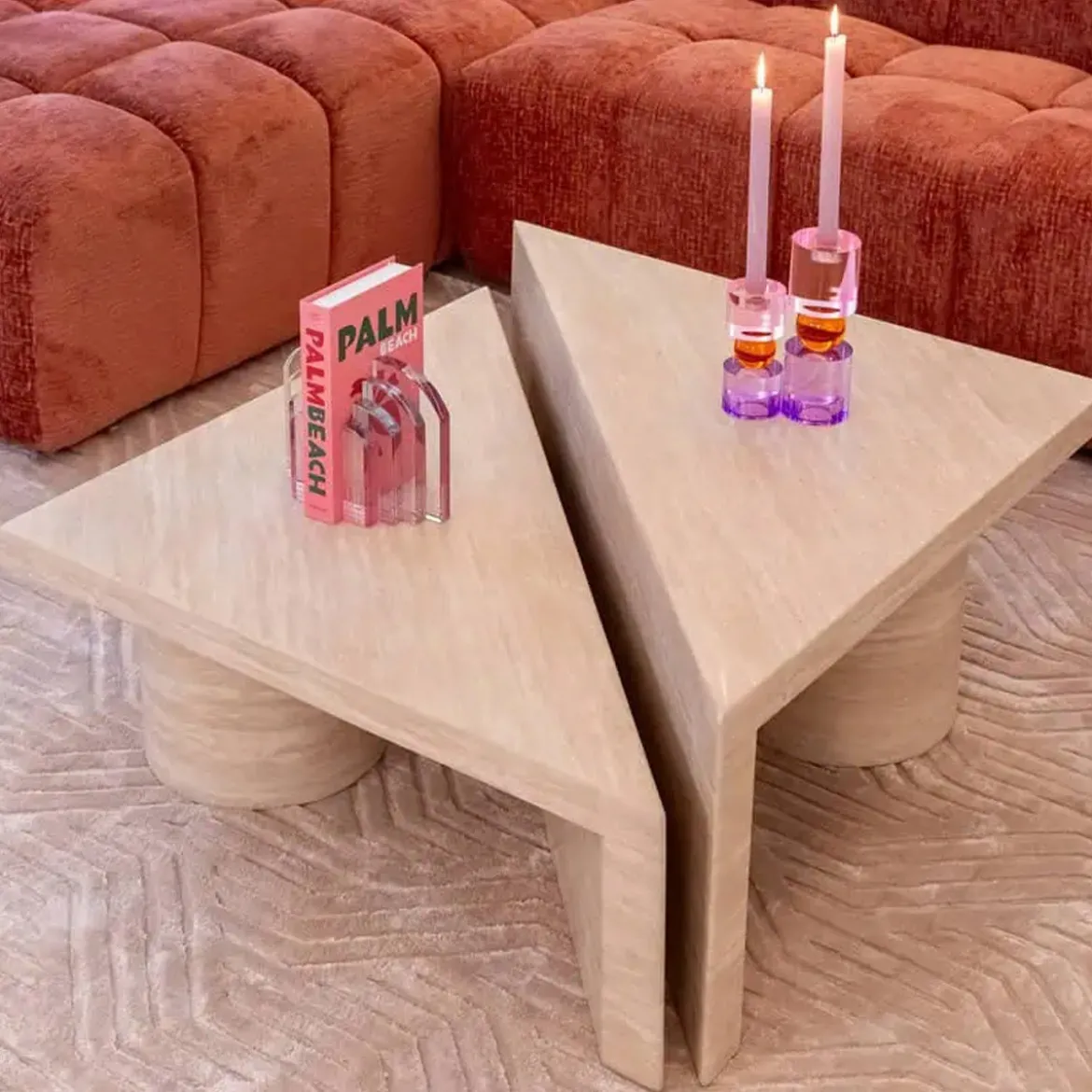 Driehoekige salontafel set travertin beige - Richmond Interiors Fictus