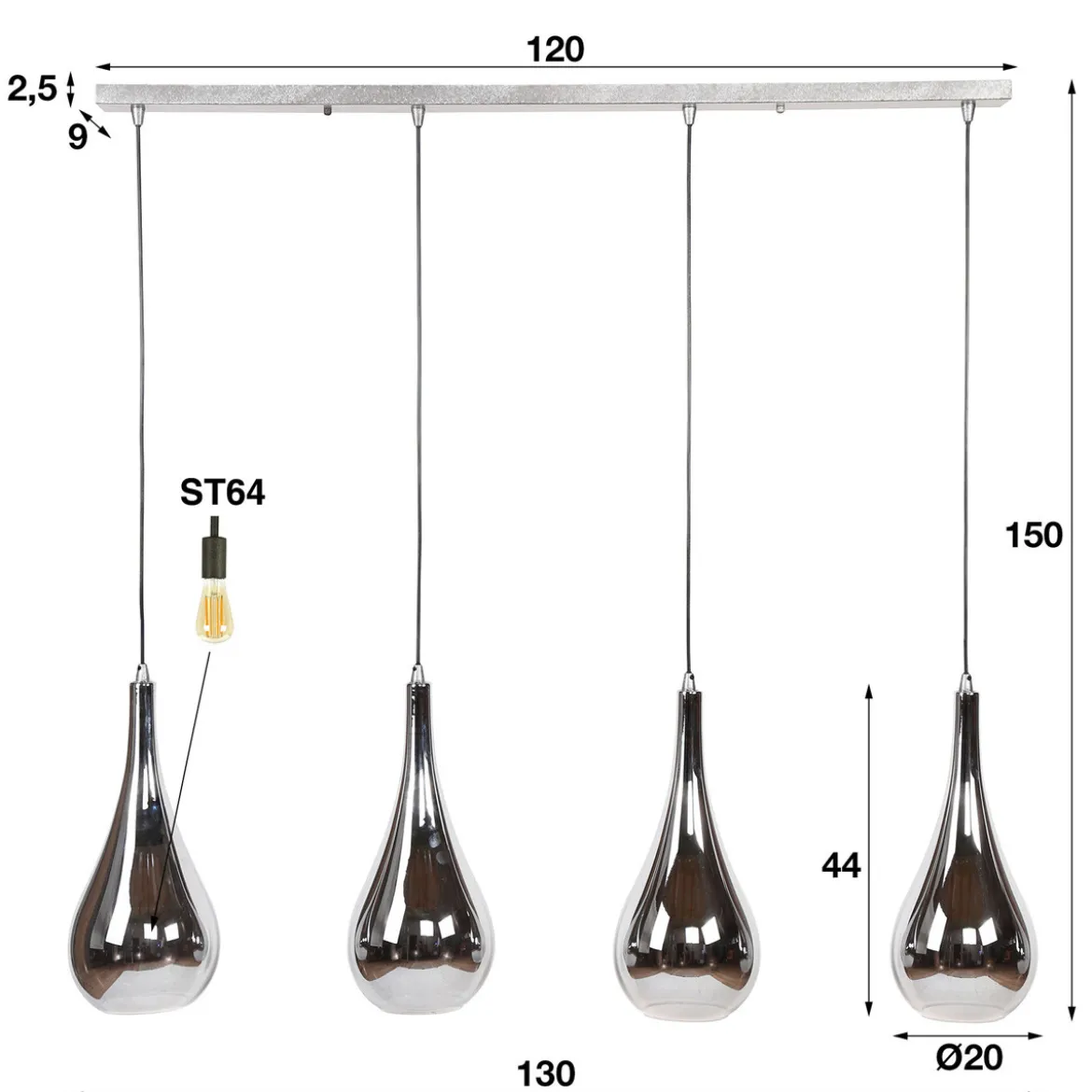 Druppelvormige hanglamp glas - Santa Silver Drop