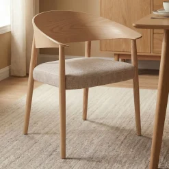 Eetkamerstoel gebogen hout met beige stof - Bodio Houston