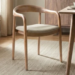 Eetkamerstoel naturel hout met beige zitting - Bodio Sari