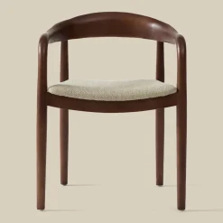 Eetkamerstoel walnoot hout met beige zitting - Bodio Sari