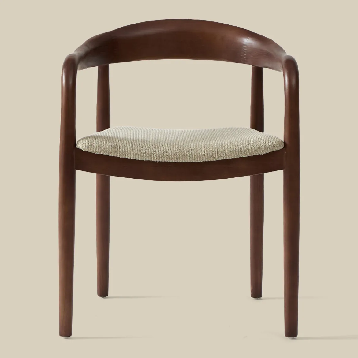 Eetkamerstoel walnoot hout met beige zitting - Bodio Sari