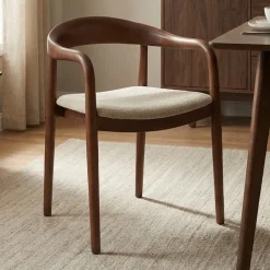 Eetkamerstoel walnoot hout met beige zitting - Bodio Sari