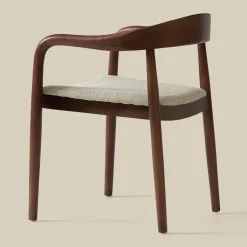 Eetkamerstoel walnoot hout met beige zitting - Bodio Sari