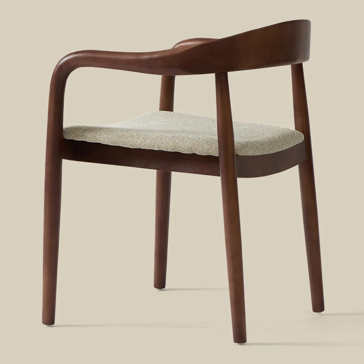Eetkamerstoel walnoot hout met beige zitting - Bodio Sari