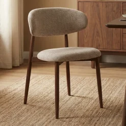 Eetkamerstoel walnoot met beige stof - Bodio Aimee