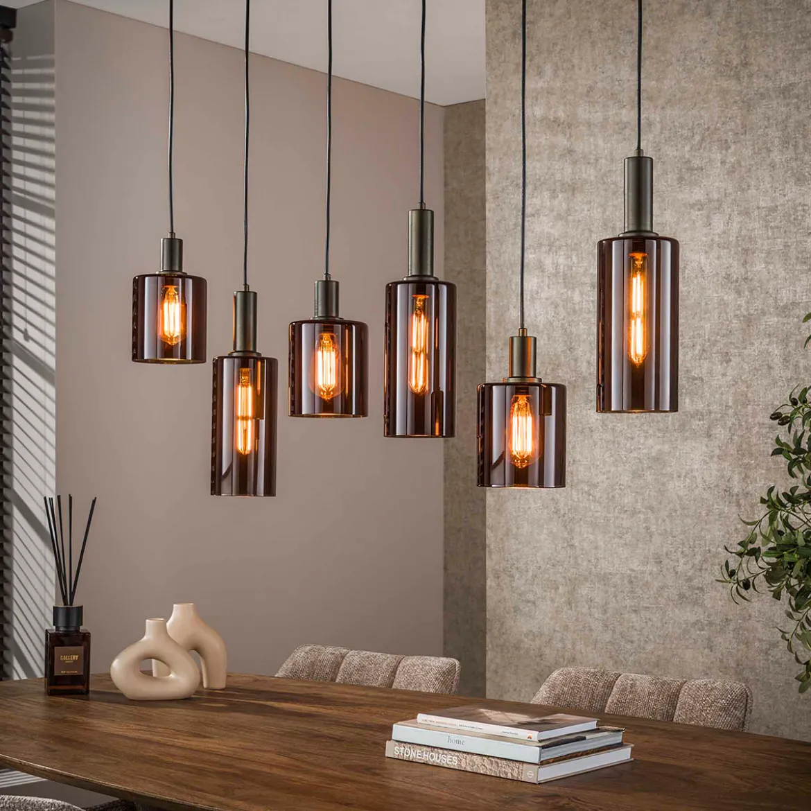 Eettafel hanglamp brons glas - Santa Sepiora