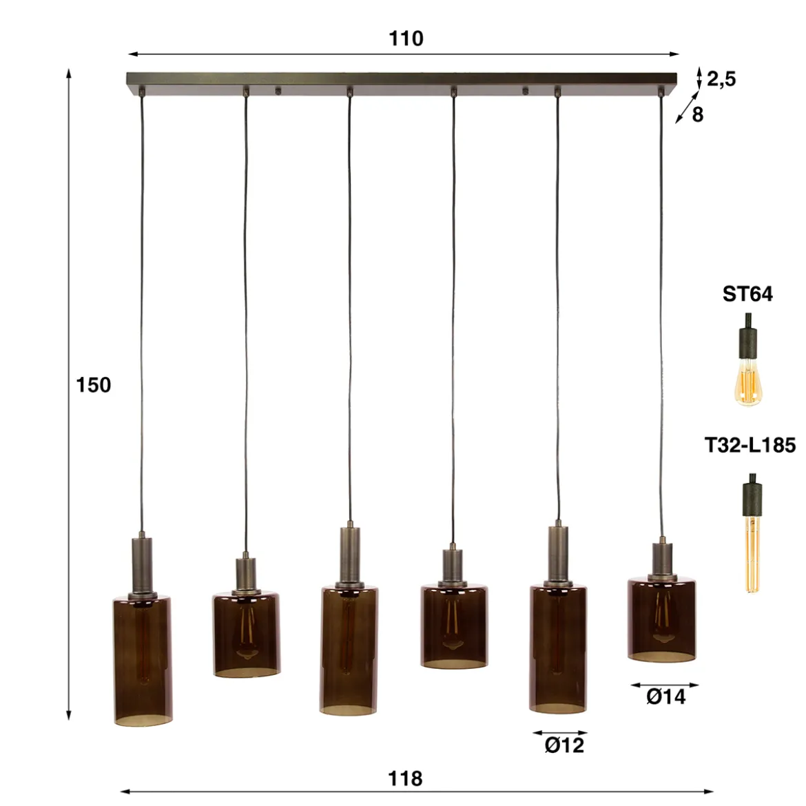 Eettafel hanglamp brons glas - Santa Sepiora