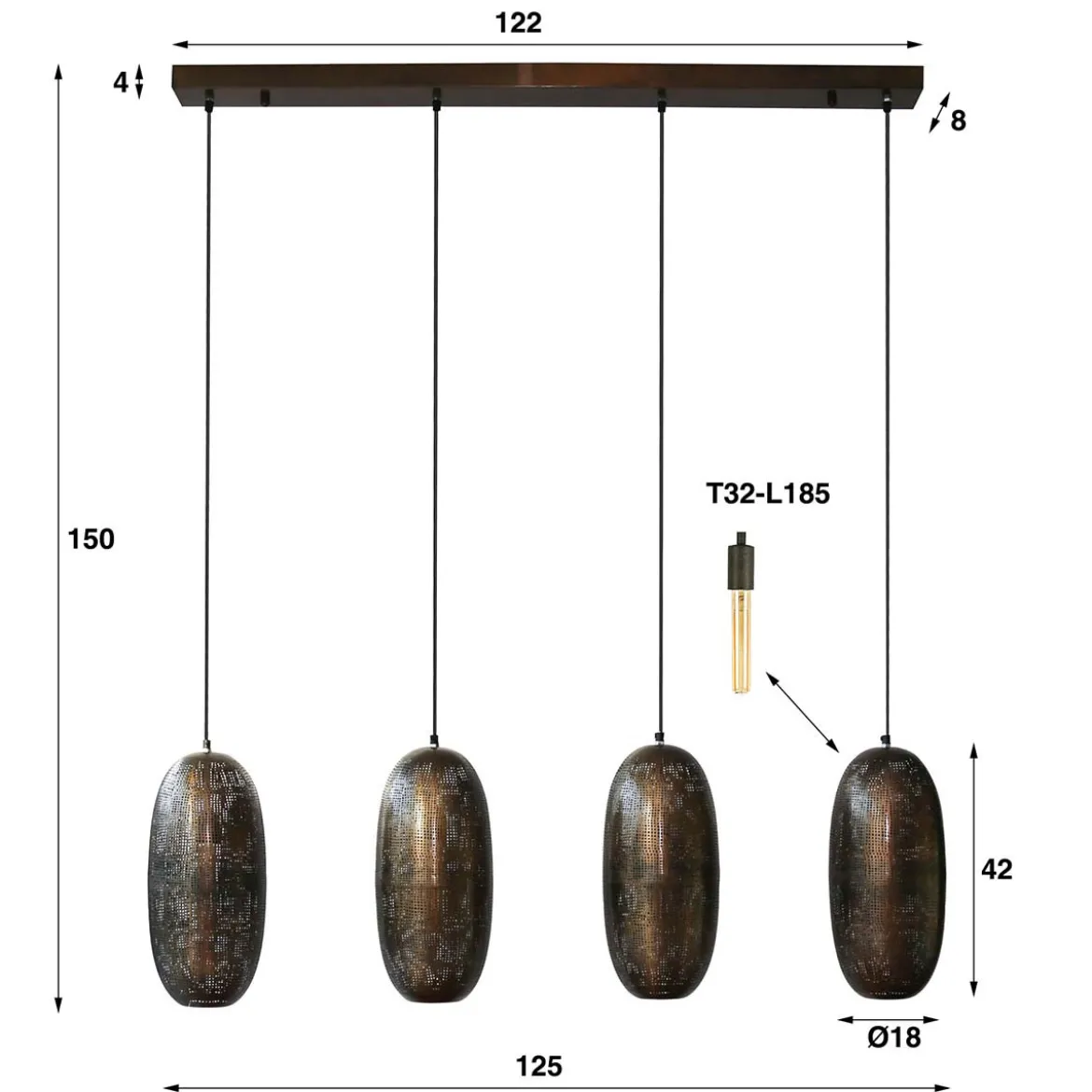Eettafel hanglamp brons met gaatjes - Santa Cosmic