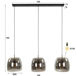 Eettafel hanglamp grijs rook glas - Santa Drift Glass