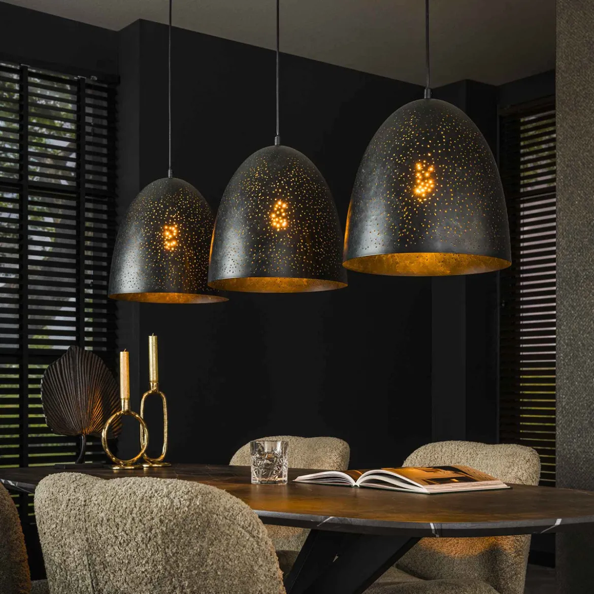 Eettafel hanglamp 3 lichts charcoal - Santa Kosmos