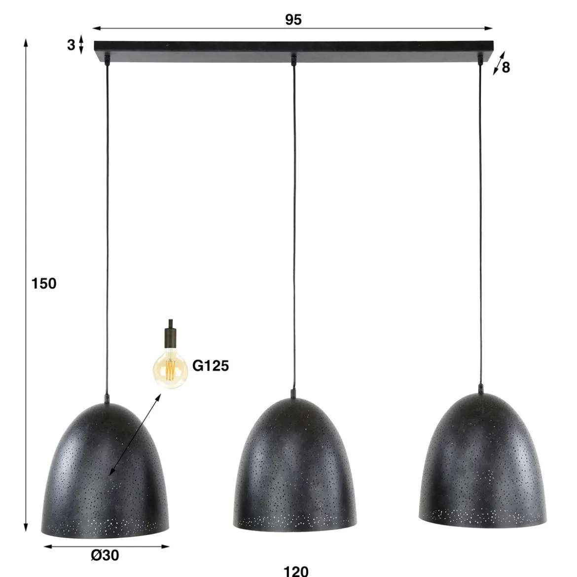 Eettafel hanglamp 3 lichts charcoal - Santa Kosmos