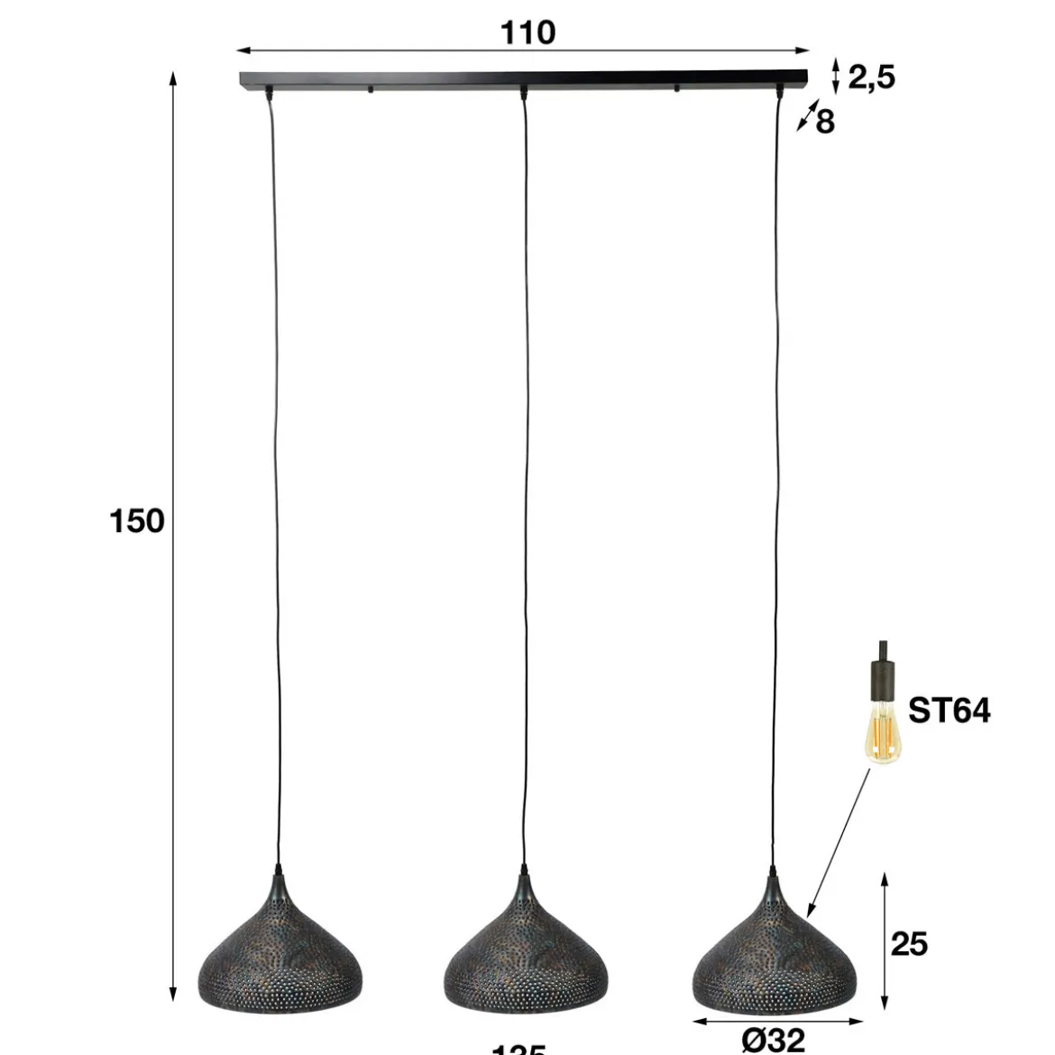Eettafel hanglamp met gaatjes - Santa Punch