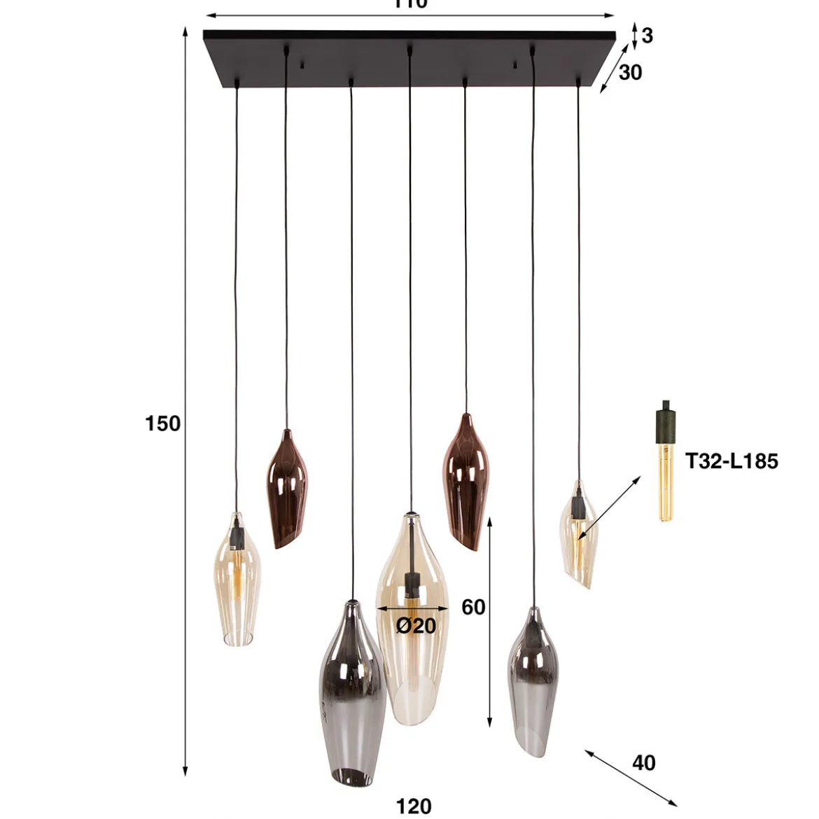 Eettafel lamp druppel gekleurd glas - Santa Cocoon