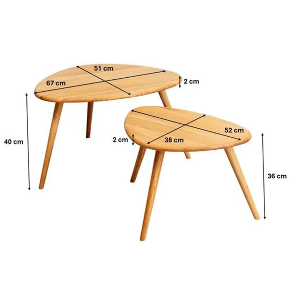Eiken bijzettafels organisch - Kare Design Vigo