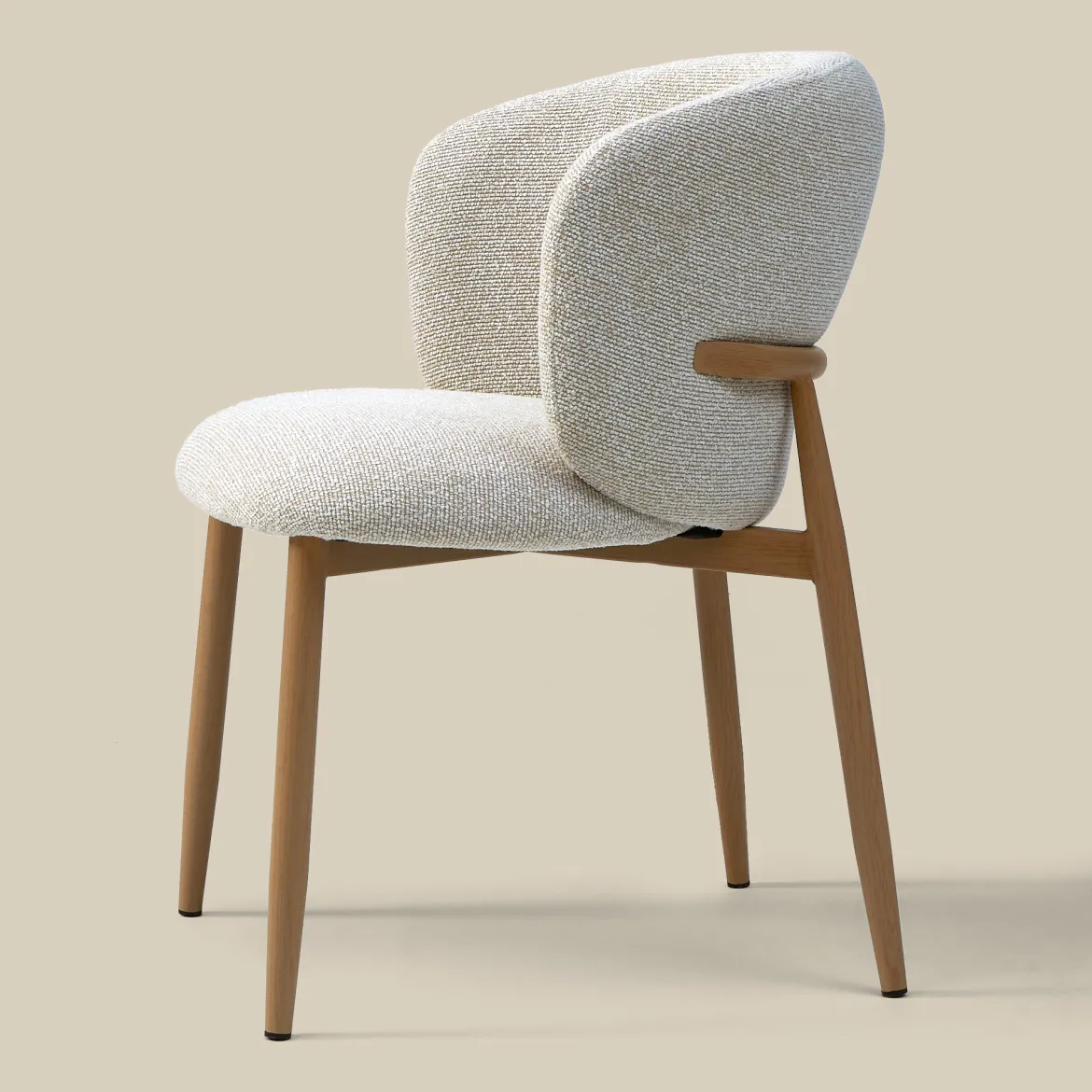 Eiken eetkamerstoel met ronde rug creme - Bodio Maeve