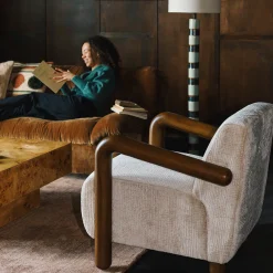 Fauteuil met houten armleuning - Dutchbone Robinson